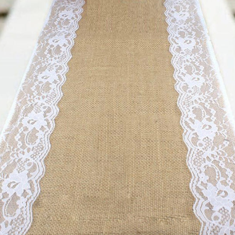 Hessian Table Runner with Lace